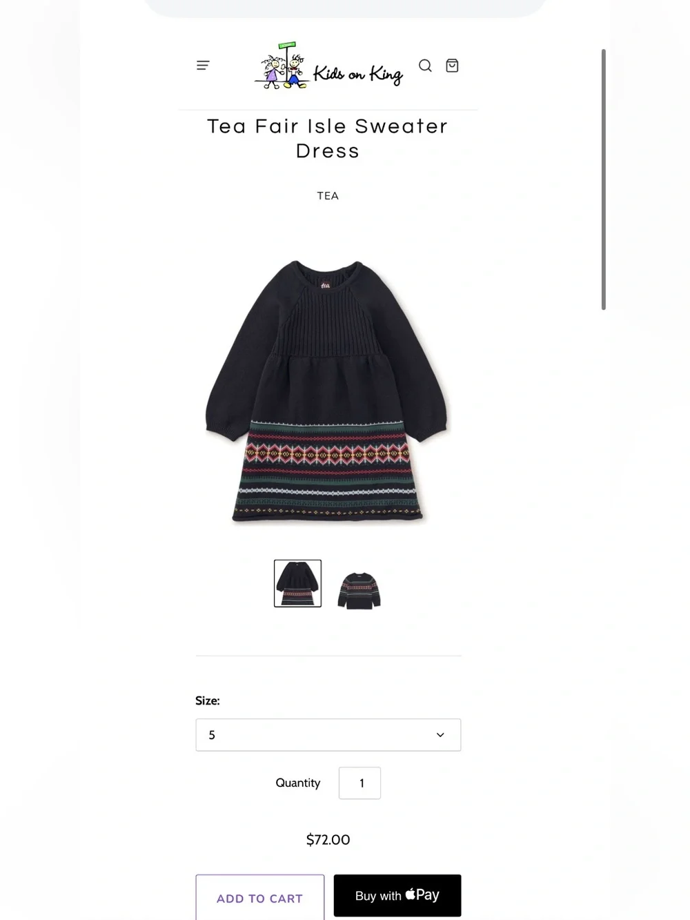 NWOT Tea Collection Fair Isle Sweater Dress in Indigo Navy